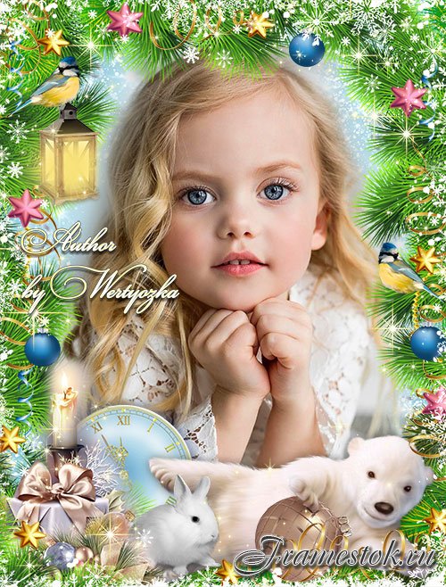 Christmas frame for a photo with a white bear and a bunny