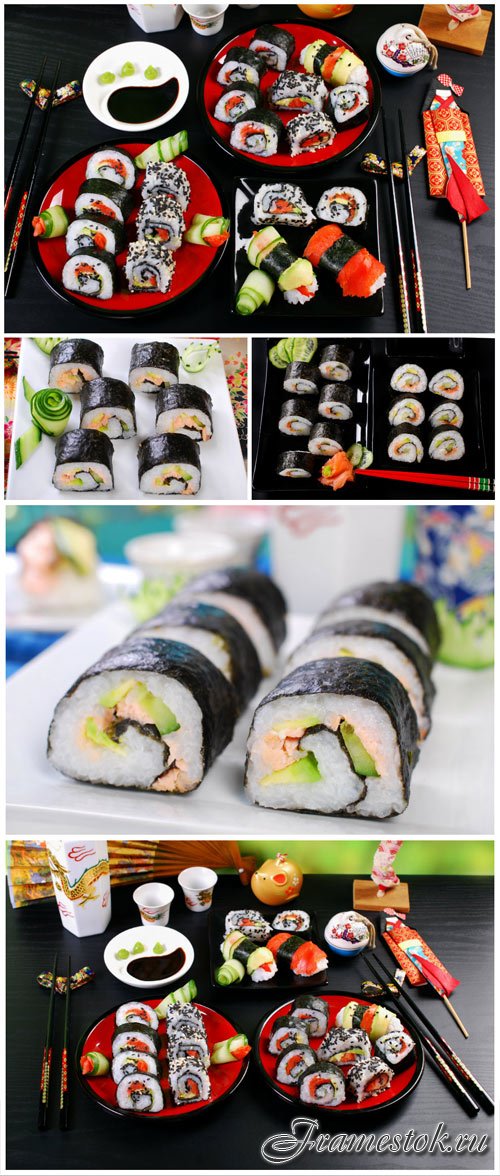 Sushi with ginger and soy sauce stock photo