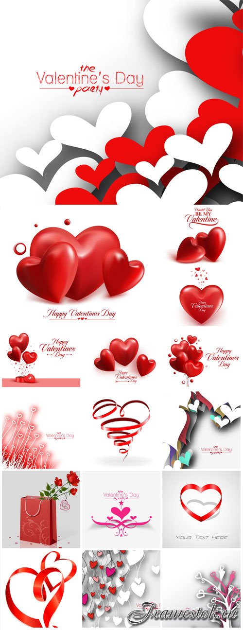 Red hearts on white vector backgrounds