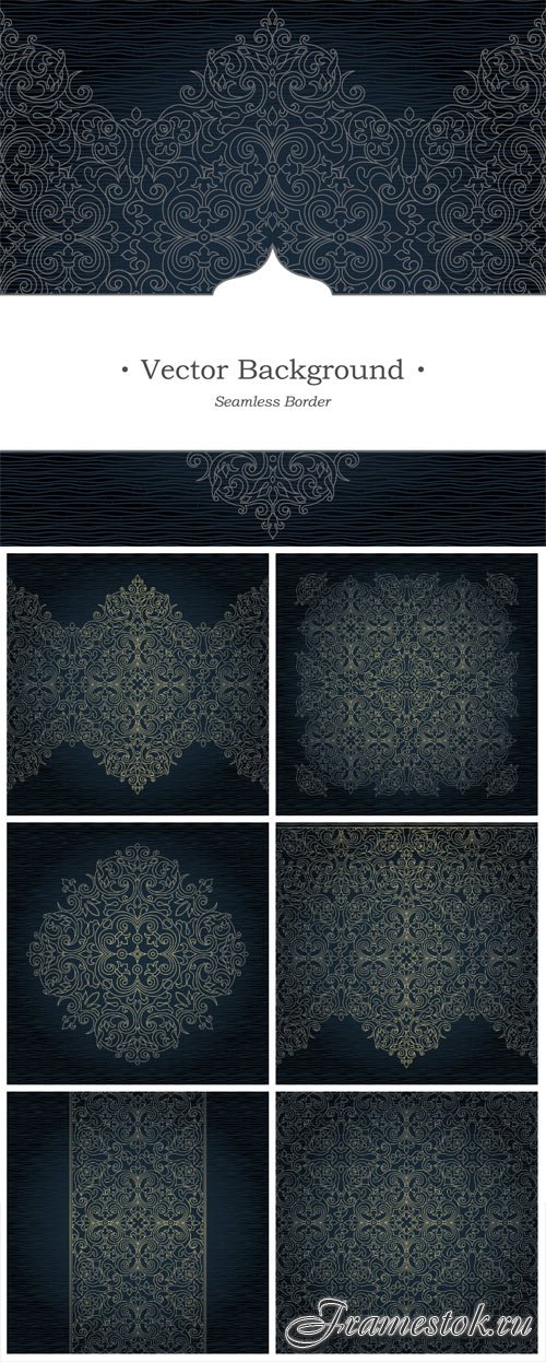 Gold patterns on a dark background in vector