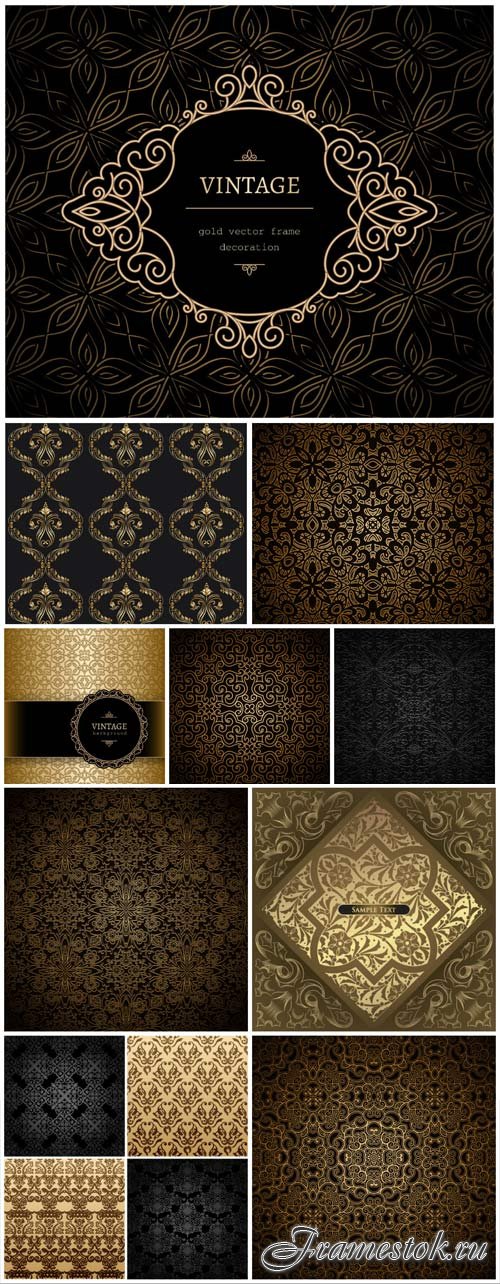 Dark backgrounds with gold ornaments in vector