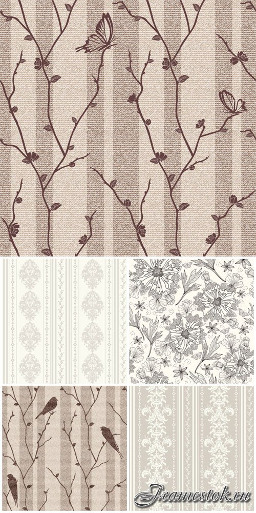 Backgrounds with birds and flowers in vector