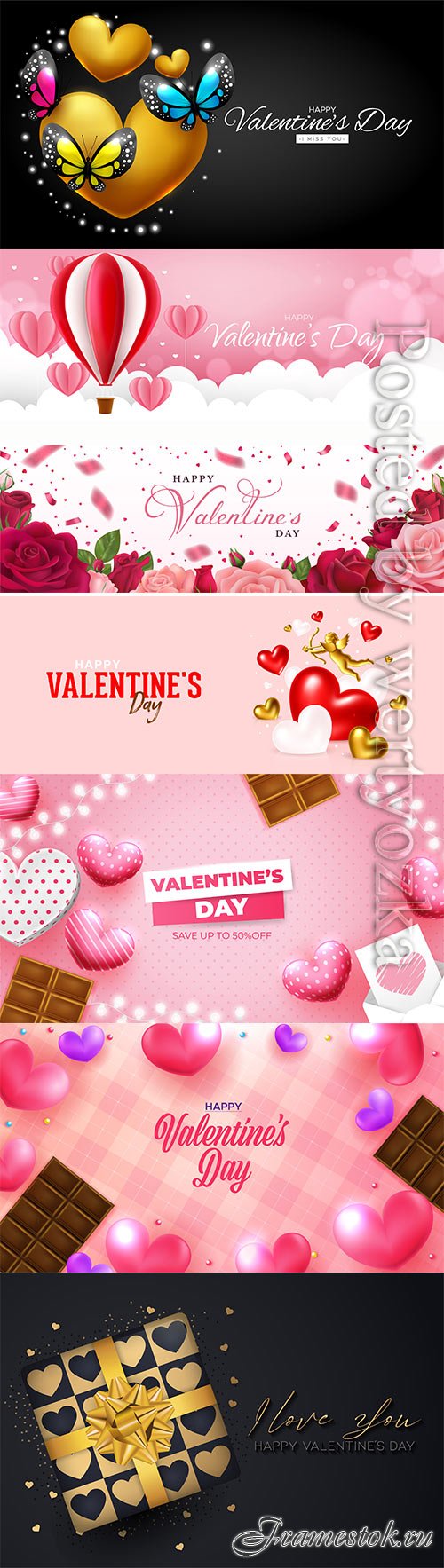 Happy valentine's day with realistic hearts in vector