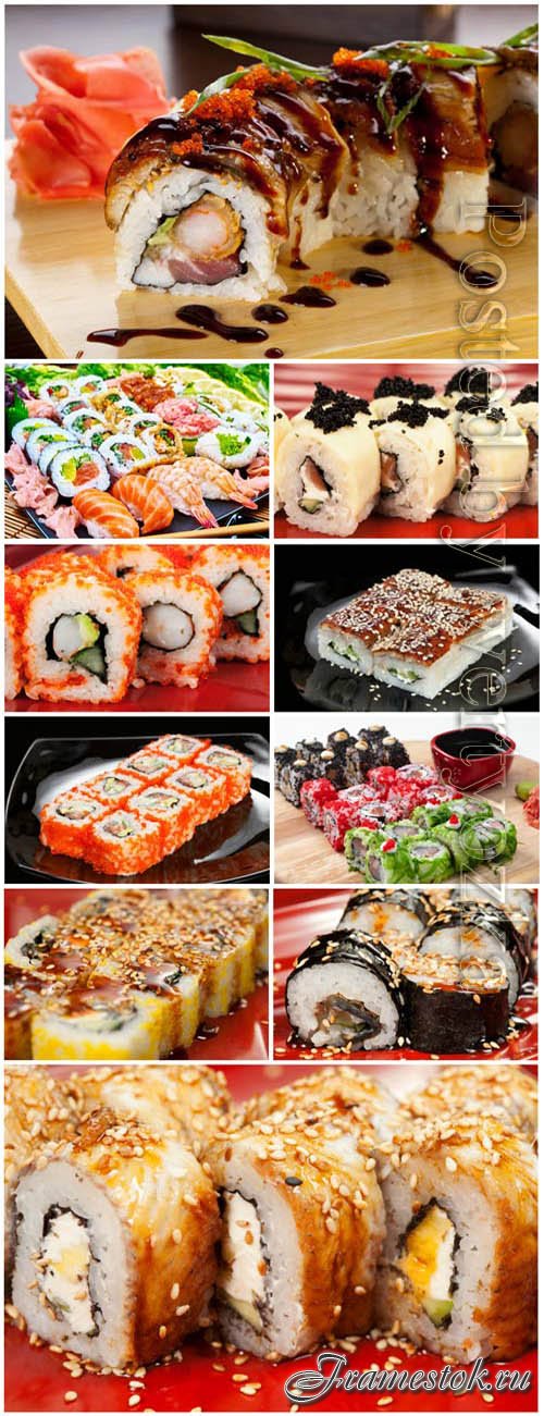 Sets of sushi with ginger stock photo