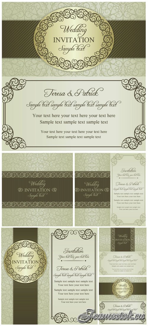 Wedding vector invitation cards in vintage style