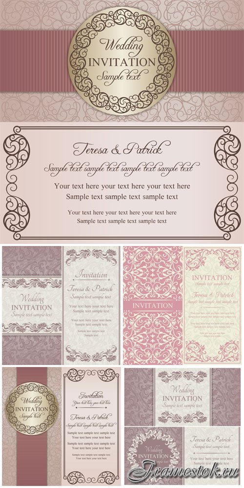 Wedding vector invitation cards with beautiful ornaments