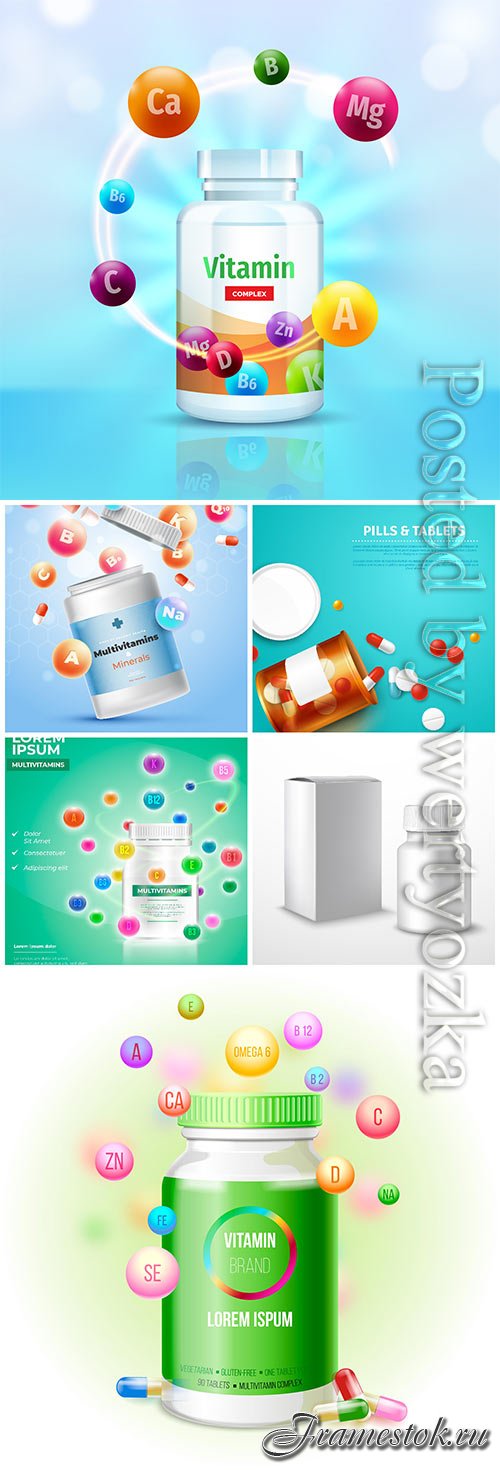 Vitamins and pills in vector