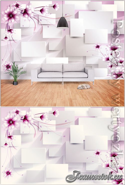 Romantic 3d stereo flowers geometric lines flowers tv background wall