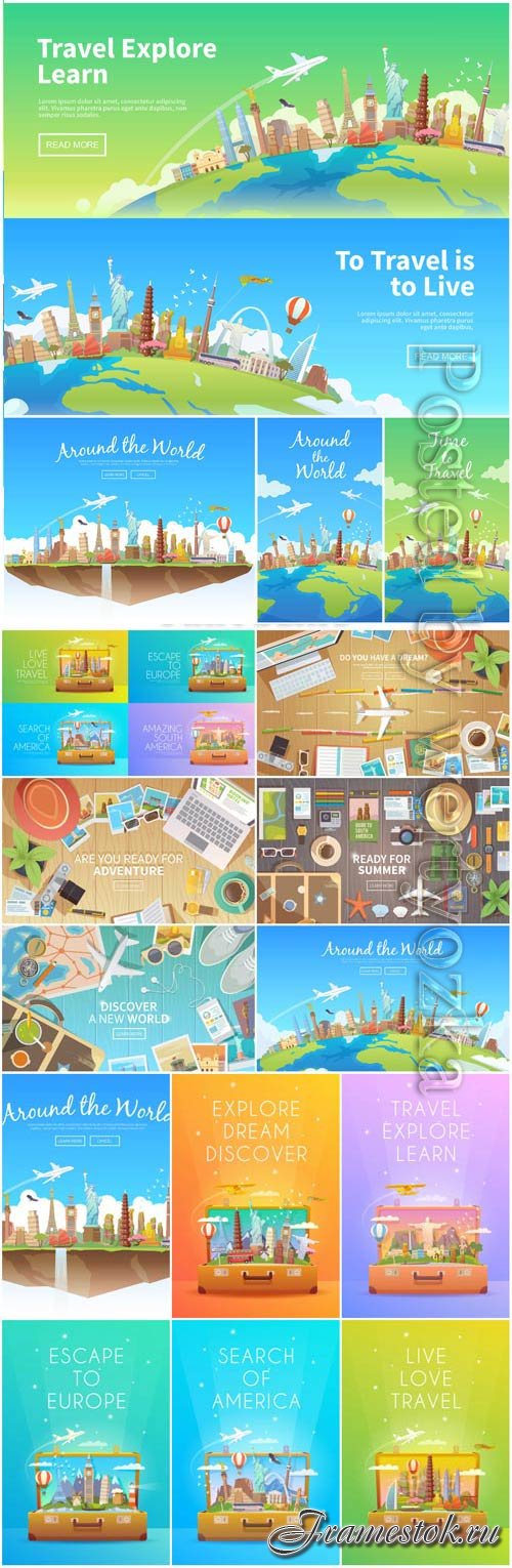 Travel banners and backgrounds in vector