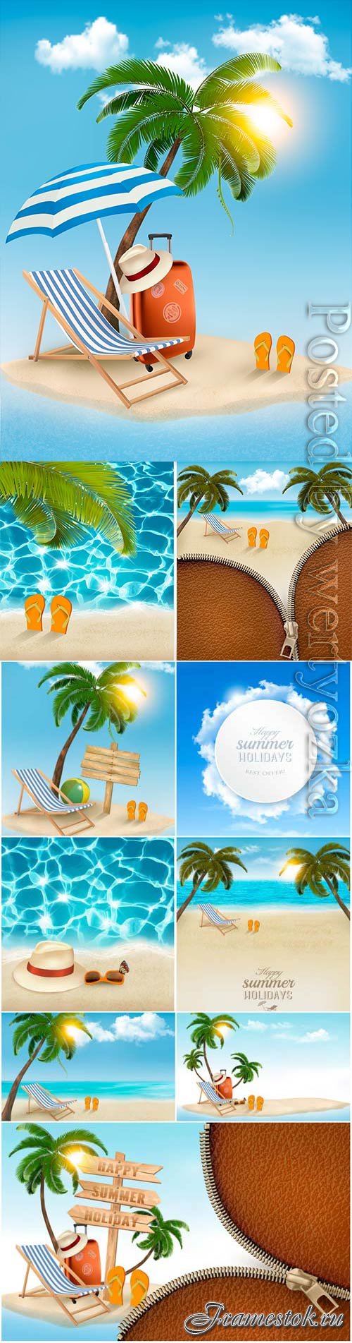 Summer backgrounds, sea palms and sand in vector