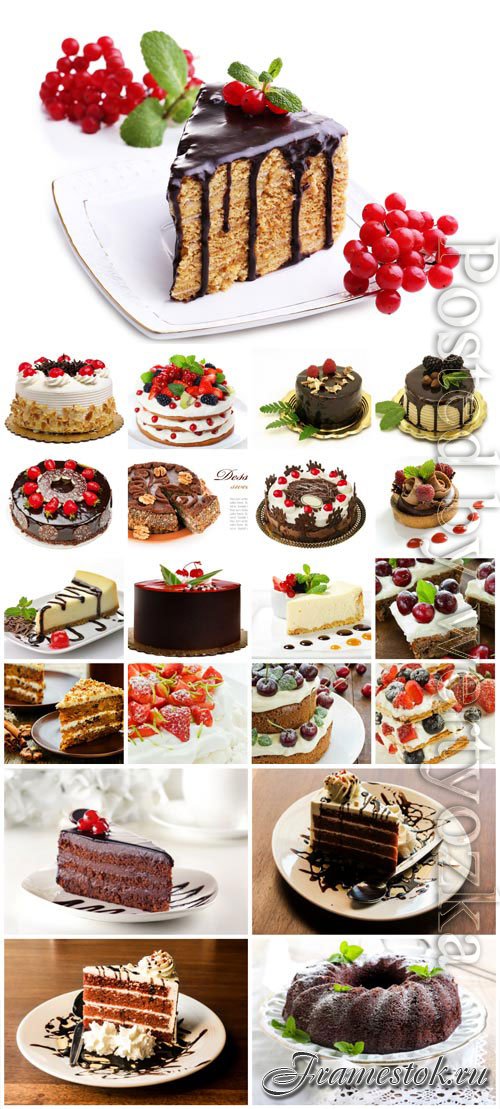 Cakes with berries and fruits stock photo