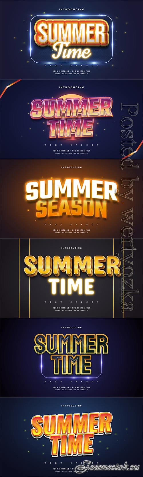 Summer time text in colorful retro style and glowing neon effect