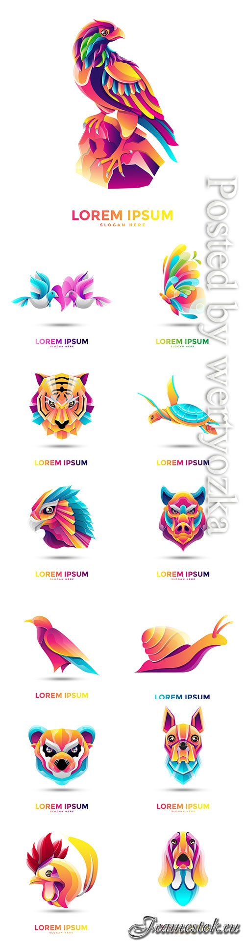 Multicolored animal logos in vector