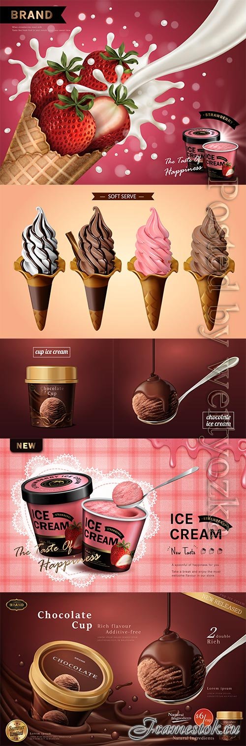 Ice cream shop and summer season in vector