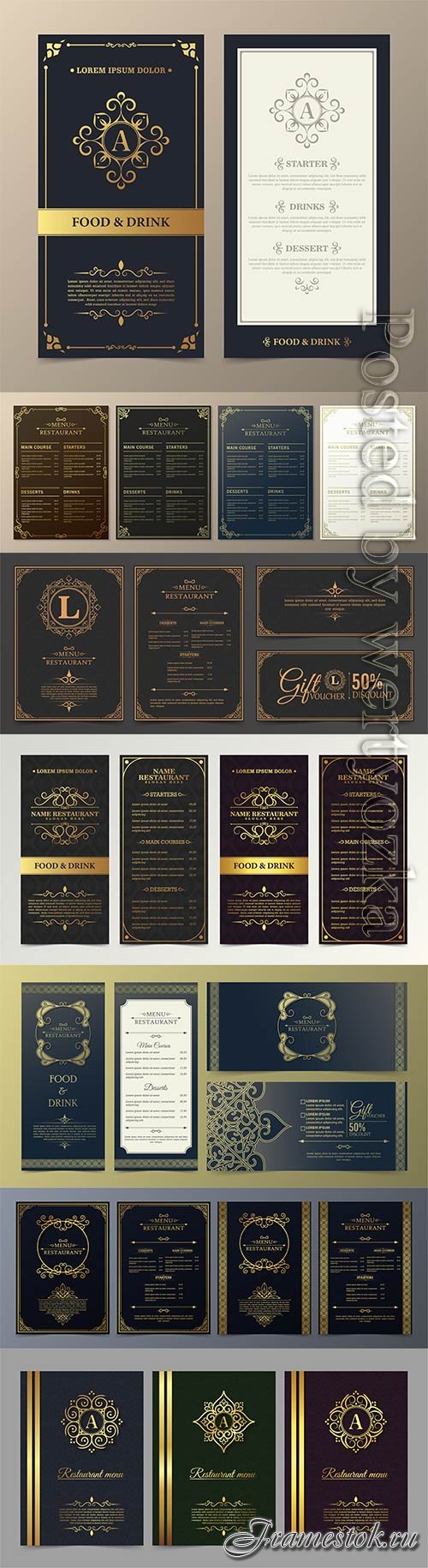 Luxury vector restaurant menu with logo ornament