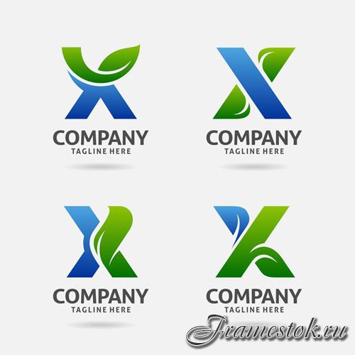 Set of letter x leaf logo vector design