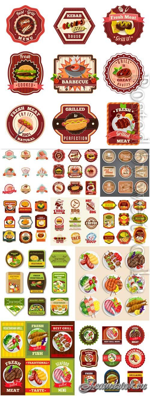 Retro style grocery labels in vector