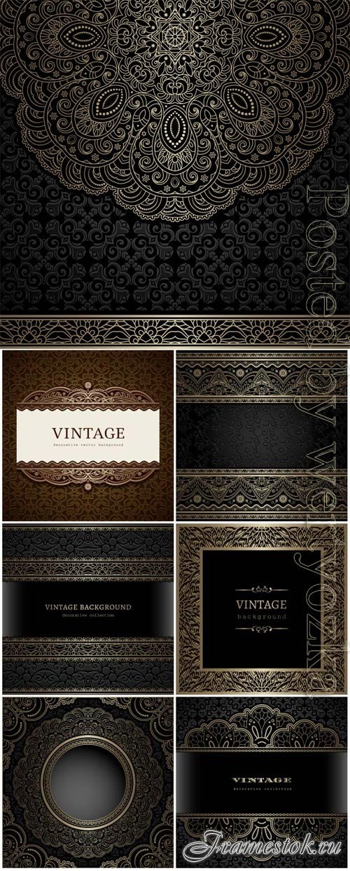 Luxury black backgrounds with golden patterns in vector