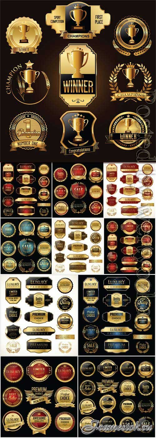 Luxury labels with gold decor in vector