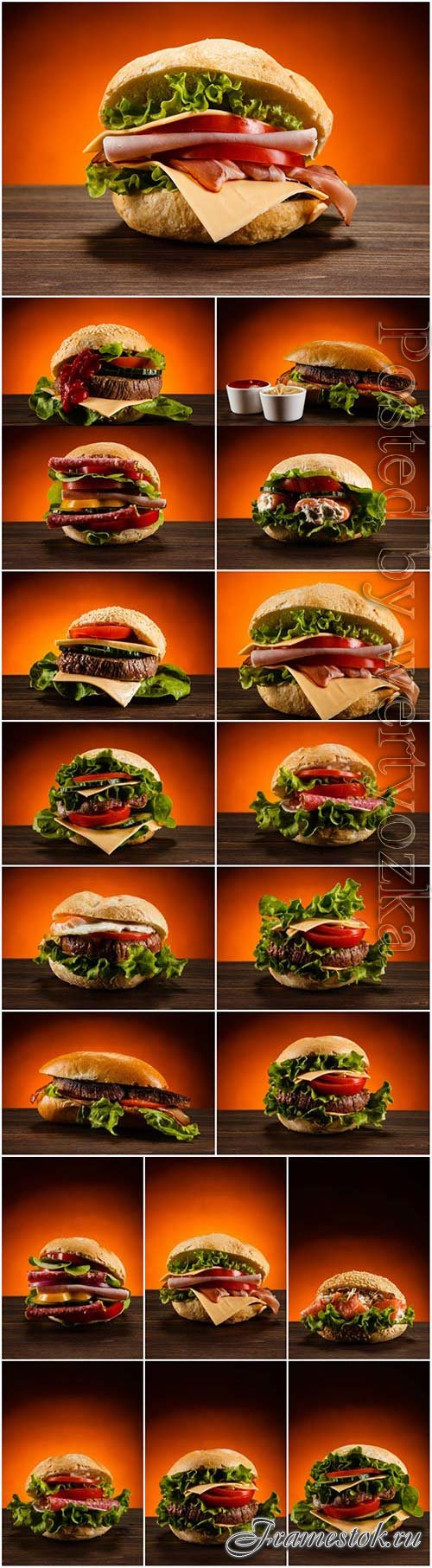 Various hamburgers stock photo