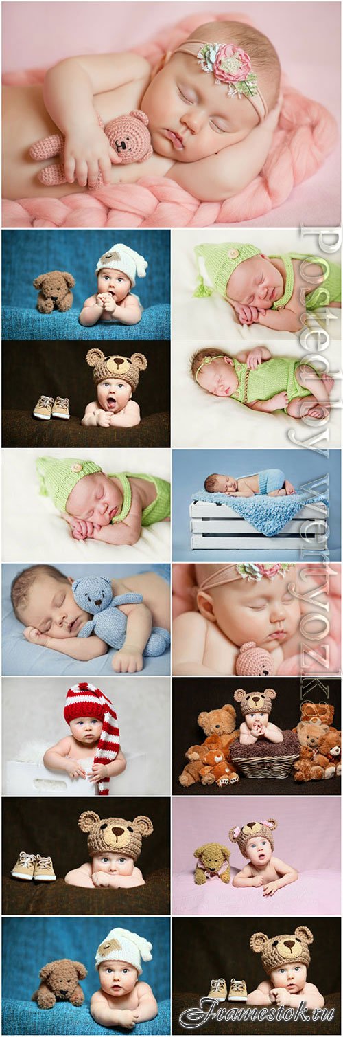 Photo session little newborn babies stock photos