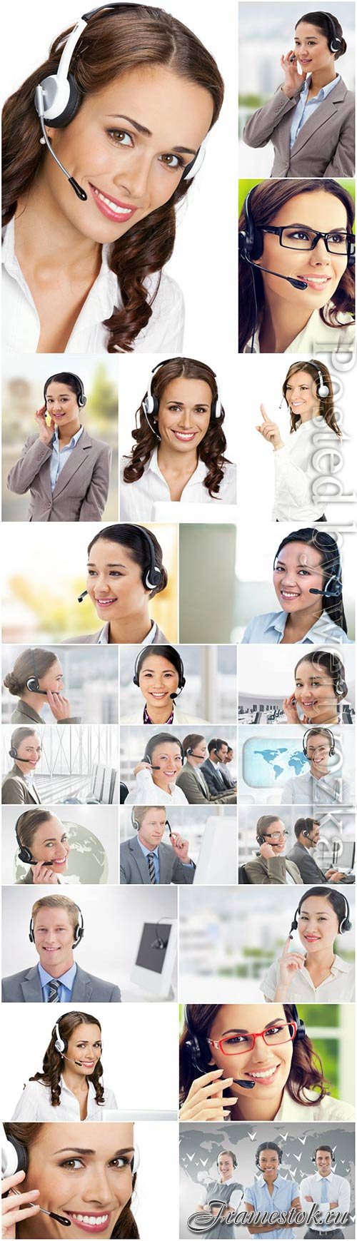 Smiling female operators stock photo