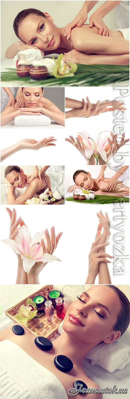 Beautiful female hands massage in spa salon stock photo