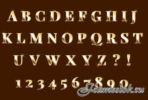 Shining gold 3d alphabets numbers set