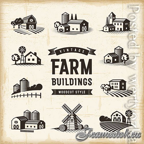 Vintage Farm Buildings Set