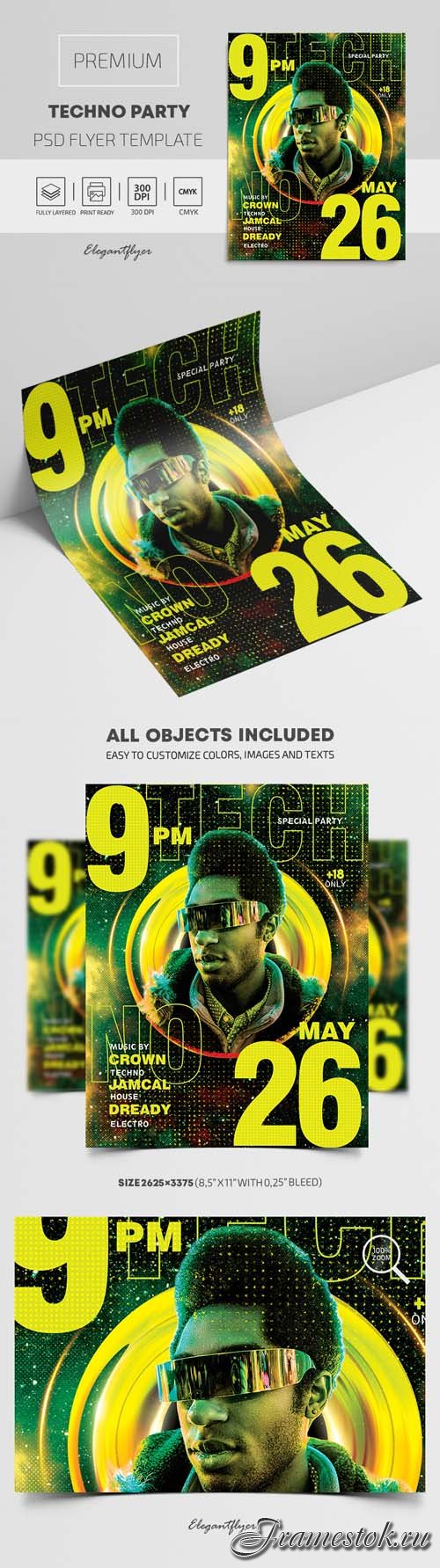 Techno Party Premium PSD Flyer Template