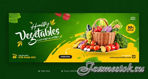 Healthy food recipe promotion facebook timeline cover and web banner template psd