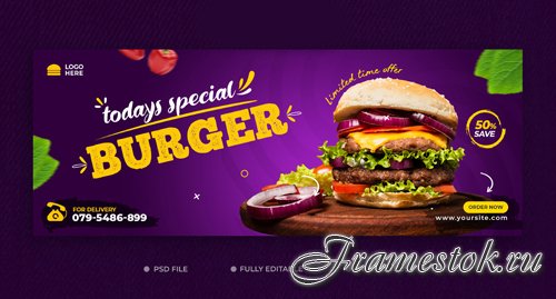 Food menu delicious burger and facebook cover template psd