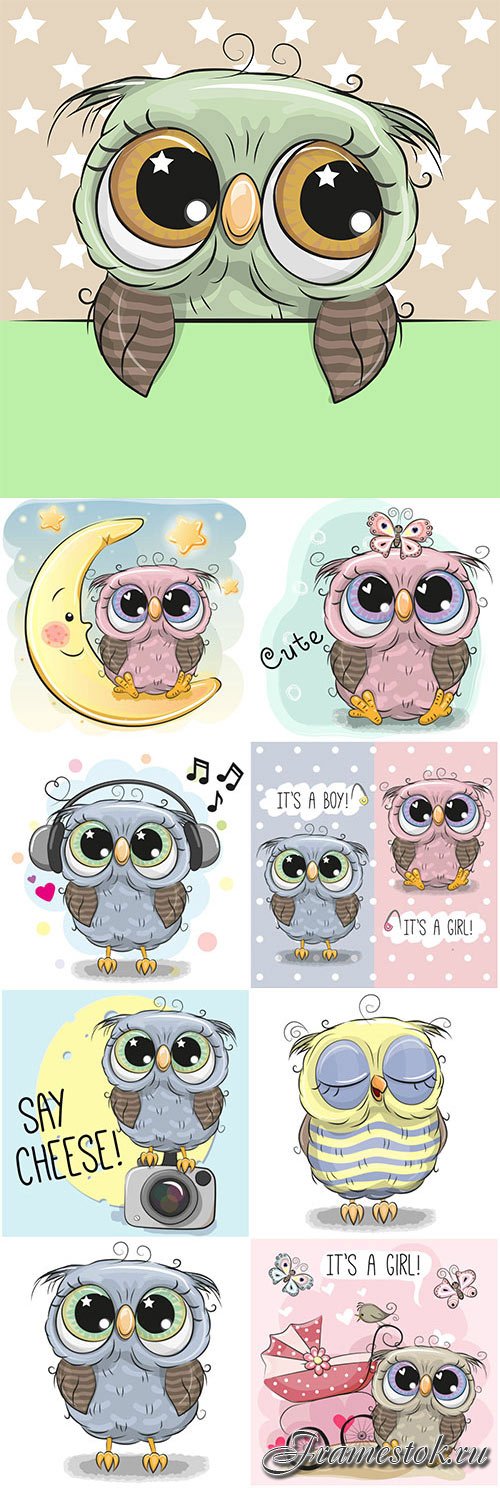 Funny cartoon owls vector illustration