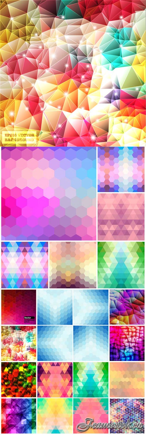 Multicolored mosaic vector textures and backgrounds