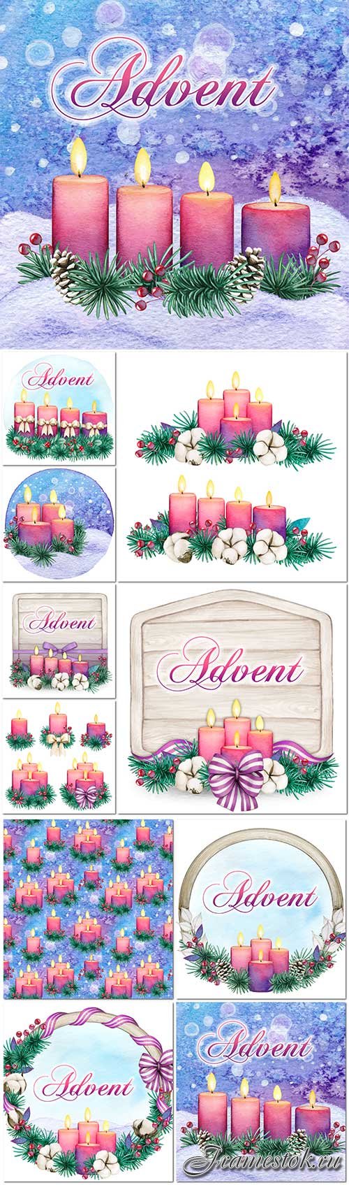 Watercolor purple advent candle dividers in vector