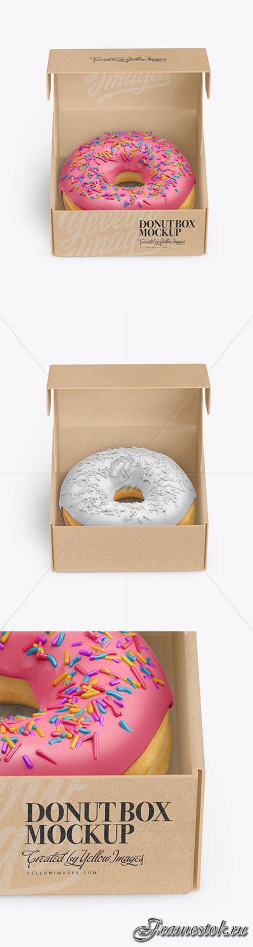 Opened Kraft Box with Donut Mockup 72709