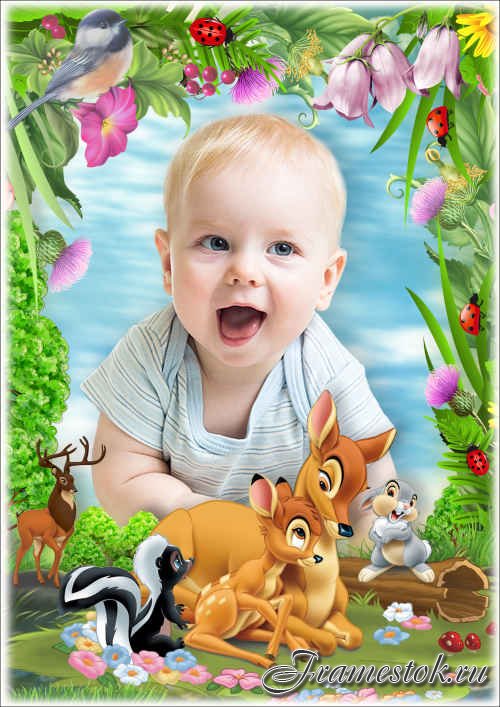 Сказочная рамка для детских фото - Оленёнок Бэмби и его друзья