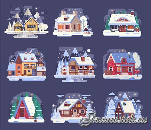 Winter Snow Houses and Cabins Collection