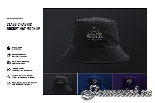 Classic fabric bucket hat mockup PSD