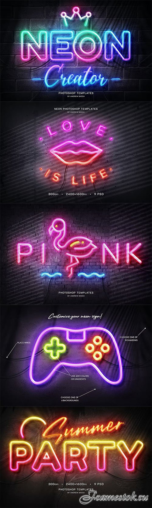 Neon Wall Sign Templates PSD