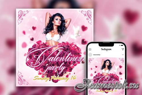 Romantic Floral Valentines Day Party Instagram Post Template PSD