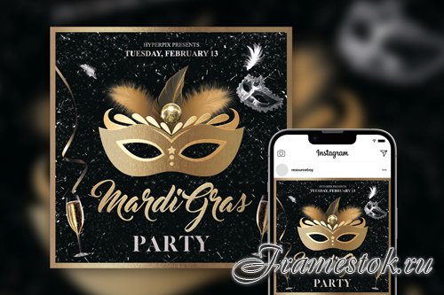 Nifty Luxurious Mardi Gras Party Instagram Post Template PSD
