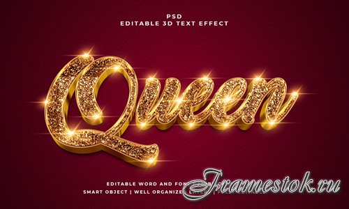 Queen editable psd 3d text effect premium with background