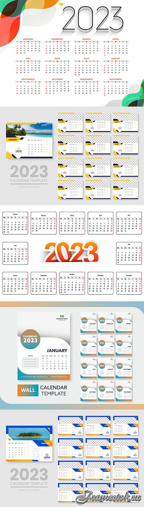 Abstract 2023 calendar template design