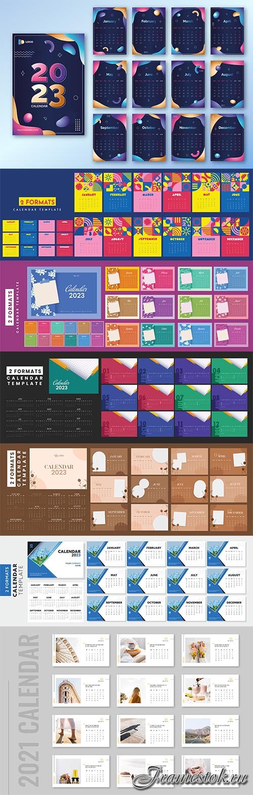 2 formats complete set of 12 month 2023 calendar template layout for publishing