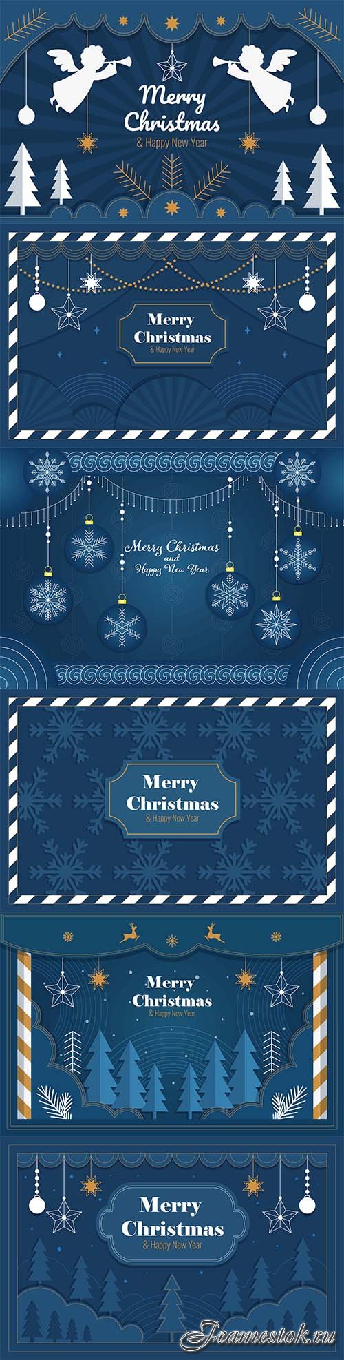 Merry christmas and happy new year banner with toys snowflakes and abstract objects