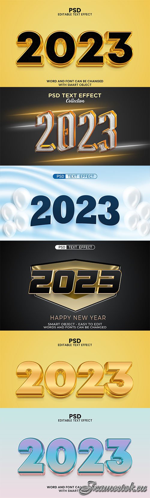 2023 new year golden 3d psd text effect with beautiful background
