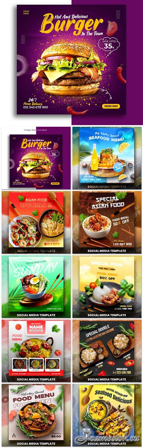 Food social media promotion psd flyer template vol 11