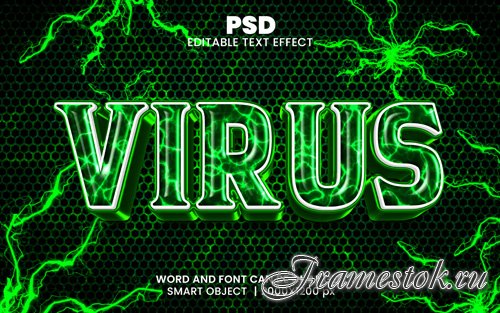 PSD virus 3d editable photoshop text effect style with modern background