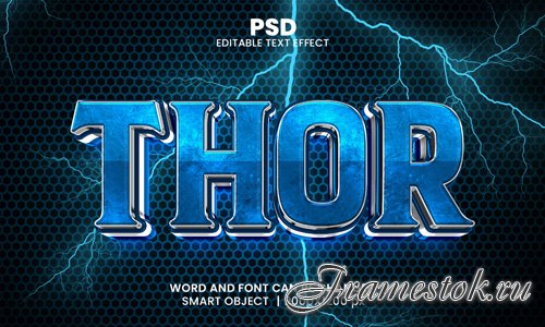 PSD thor 3d editable photoshop text effect style with modern background